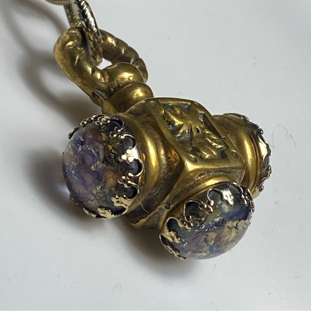 Antique 18th-century brass Italian Etruscan fob charm necklace 38” - Picture 5 of 13
